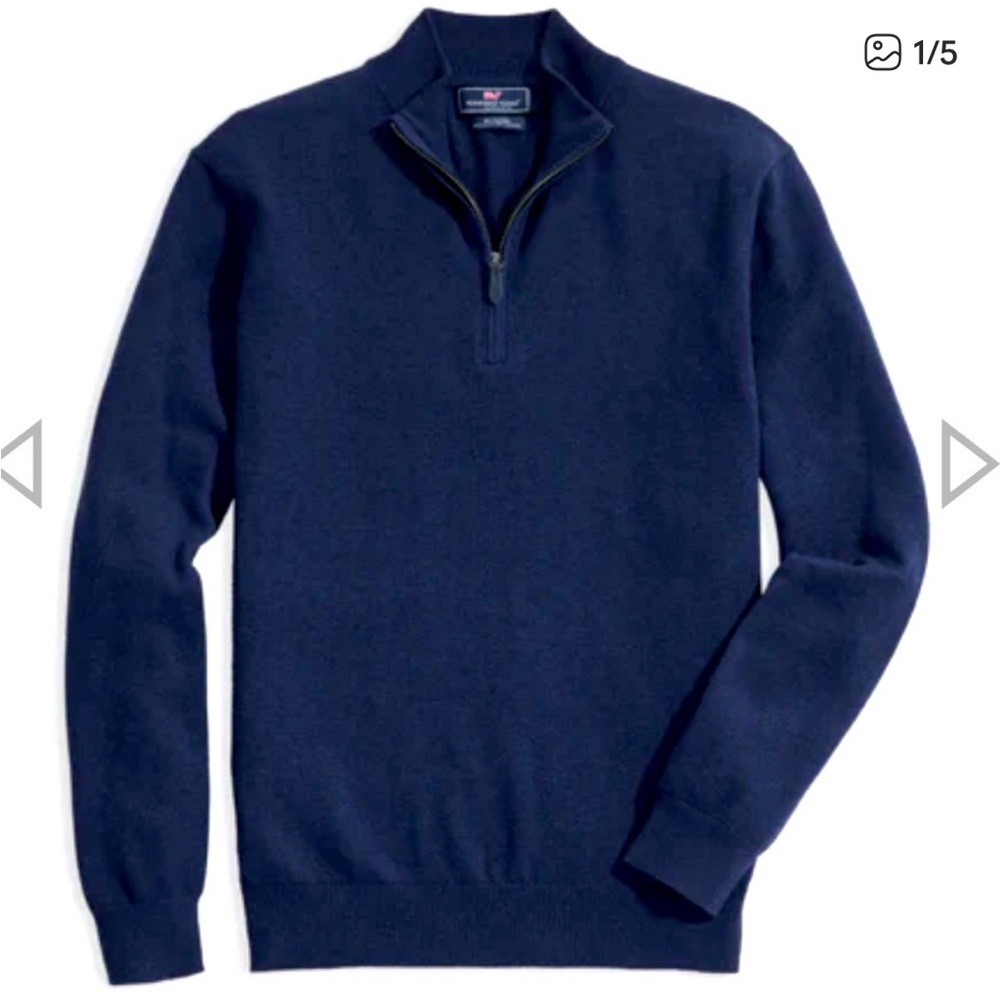 Vineyard Vines Thaxter Cashmere Blend Quarter-Zip Deep Bay Blue‎ Size XL
